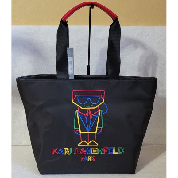 Karl Lagerfeld Paris Amour Womens Black Tote Bag Shoulder Strap Zip Closure NWT - Picture 5 of 11